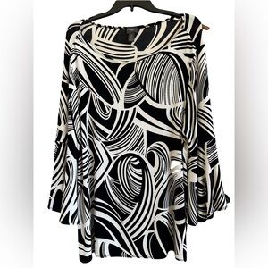 Chico's Easy Swirls Drama-Sleeve Top Black White Size XL/16